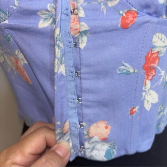 Zara Top Medium Blue Floral Ruched Back Crop Bustier Spaghetti Hook Eye Closure - Picture 8 of 13